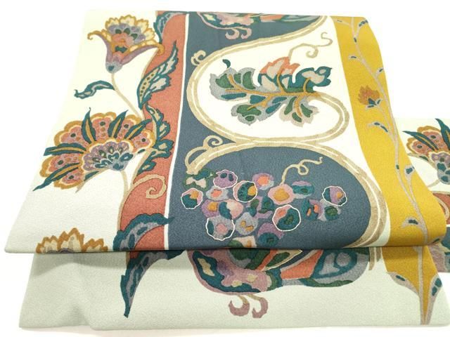 平和屋着物○全通柄九寸名古屋帯 更紗花唐草文 金糸 正絹 逸品 DAAW6806ob