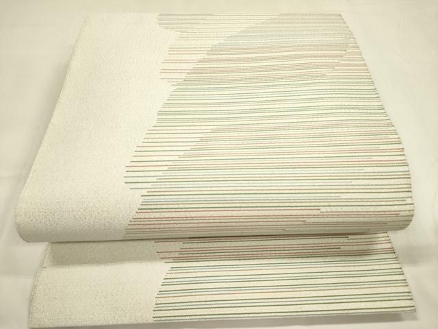 平和屋着物○爪掻き本綴れ 八寸名古屋帯 横段文 銀糸 正絹 逸品 未使用