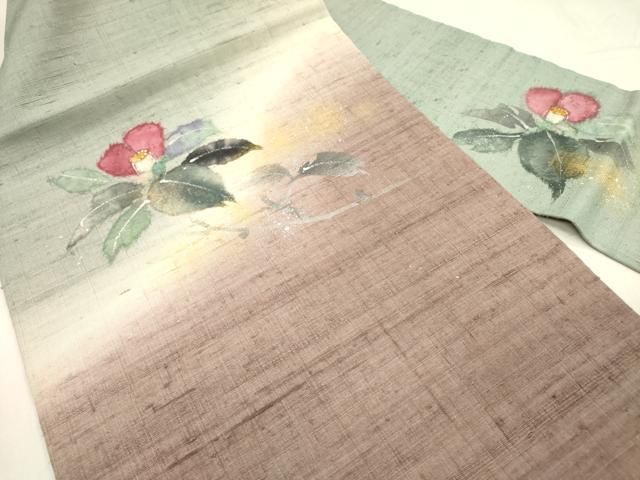 平和屋着物●九寸名古屋帯　手描き　紬地　草花文　金彩　正絹　逸品　DABA6085op 平和屋着物○九寸名古屋帯 手描き 紬地 草花文 金彩 正絹 逸品