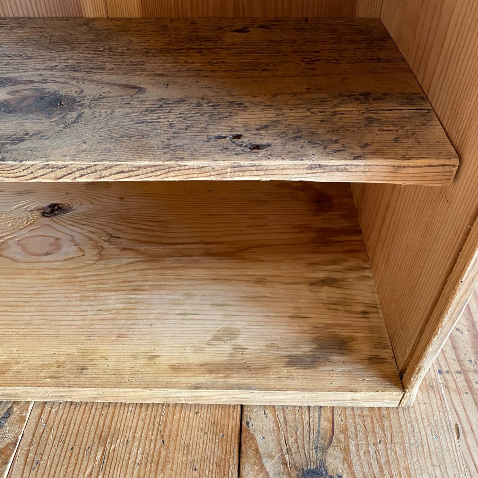 アンティーク 仕切り棚 チェスト 食器棚 書類棚 無垢材 無塗装 y329