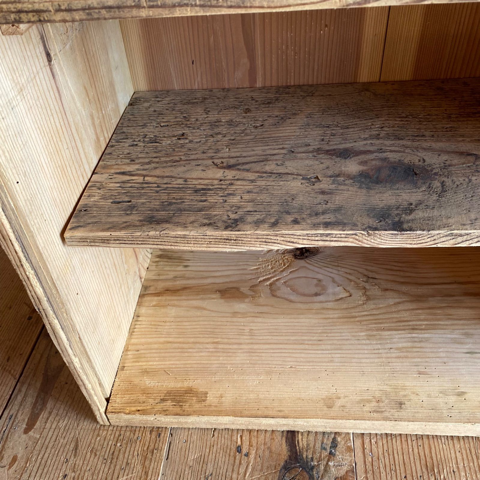 アンティーク 仕切り棚 チェスト 食器棚 書類棚 無垢材 無塗装 y329