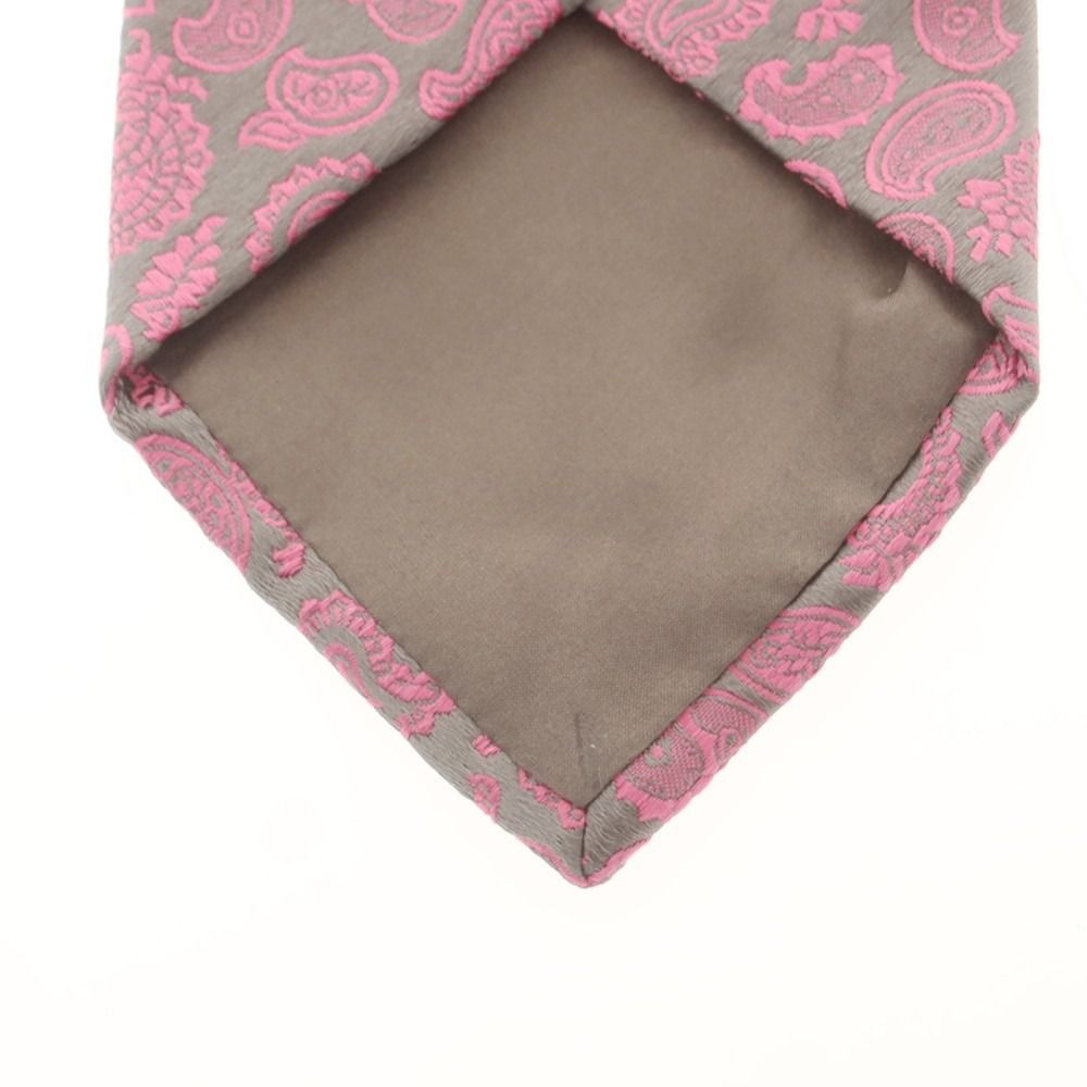 中古】シャルベ CHARVET シルク ペイズリー柄ネクタイ グレーxピンク