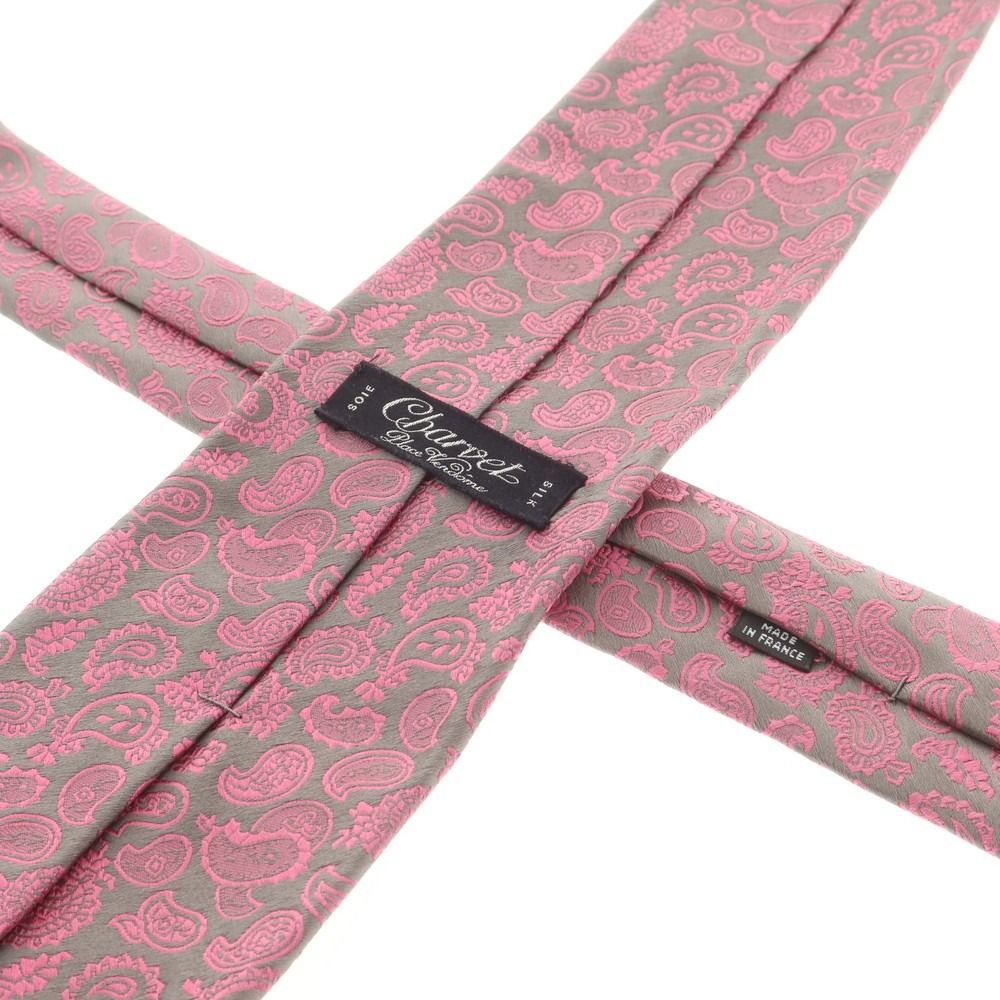 中古】シャルベ CHARVET シルク ペイズリー柄ネクタイ グレーxピンク