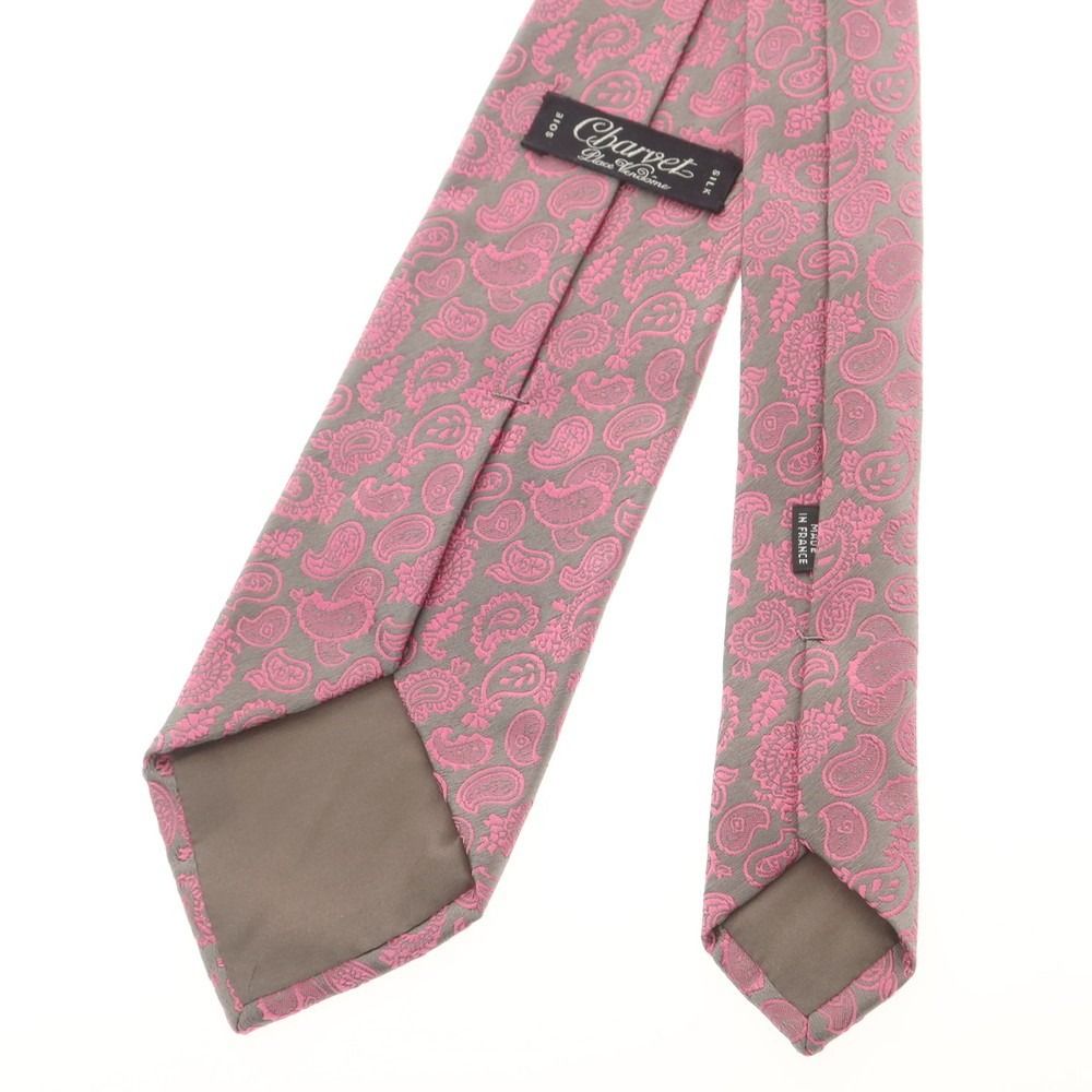 美品 シャルベ ネクタイ シルク ペイズリー柄 総柄 ジャガード 青 ピンク 中古】シャルベ CHARVET シルク ペイズリー柄ネクタイ グレーxピンク