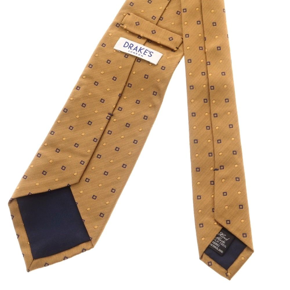 中古】ドレイクス DRAKES シルク 小紋柄ネクタイ ベージュxネイビー