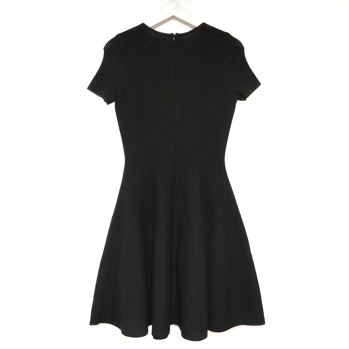 Oscar de la Renta オスカーデラレンタ ワンピース サイズXS レディース 黒 ブルー マルチ クルーネック 半袖 ひざ丈 フラワー 花