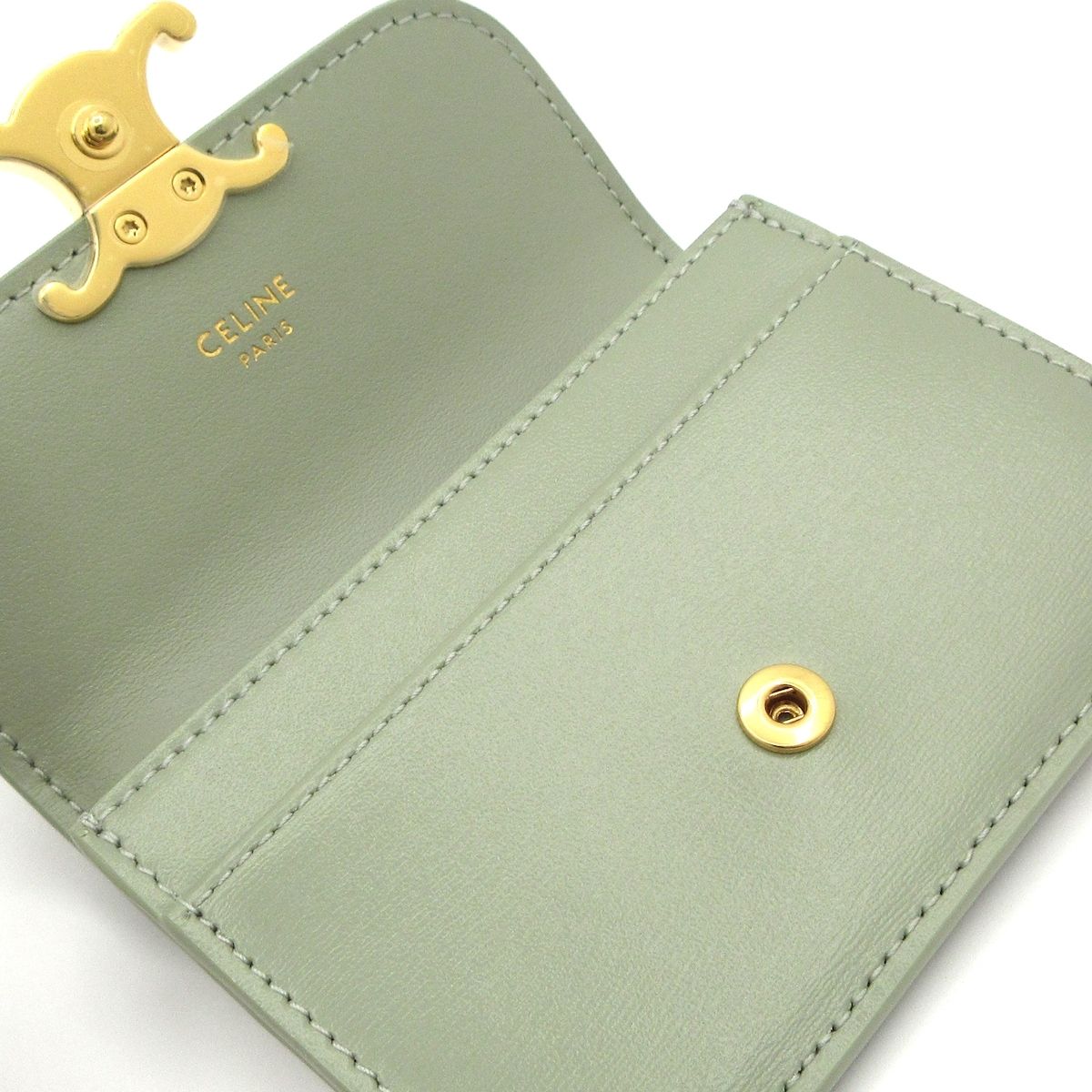  CELINE セリーヌ 名刺入れ ライトグリーン ゴールド レザー 名刺入れ 小物