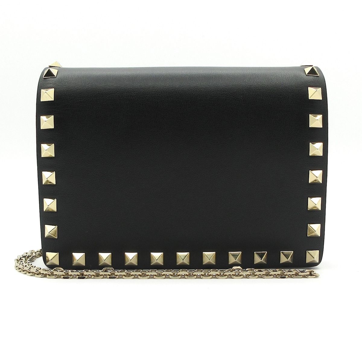 VALENTINO バレンチノ 財布 - 黒×ゴールド スタッズ チェーンショルダー レザー