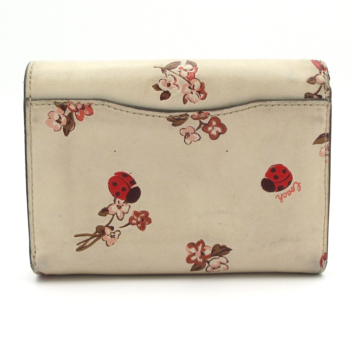 コーチ 2つ折り財布 ミディアム フラップ ウォレット ウィズ レディバグ フローラル プリント 6410 白 ライトピンク マルチ レザー