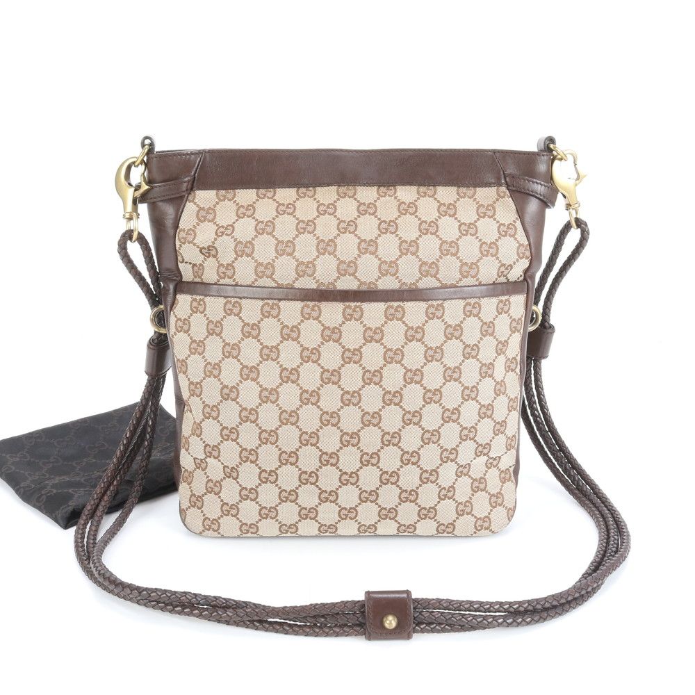 極美品 グッチ GG キャンバス レザー ショルダーバッグ 斜め掛け