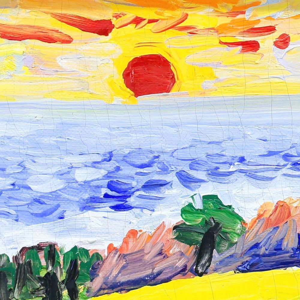 真作】【WISH】野間仁根「外房海辺」油彩 0号 ◇太陽輝く海辺の詩情