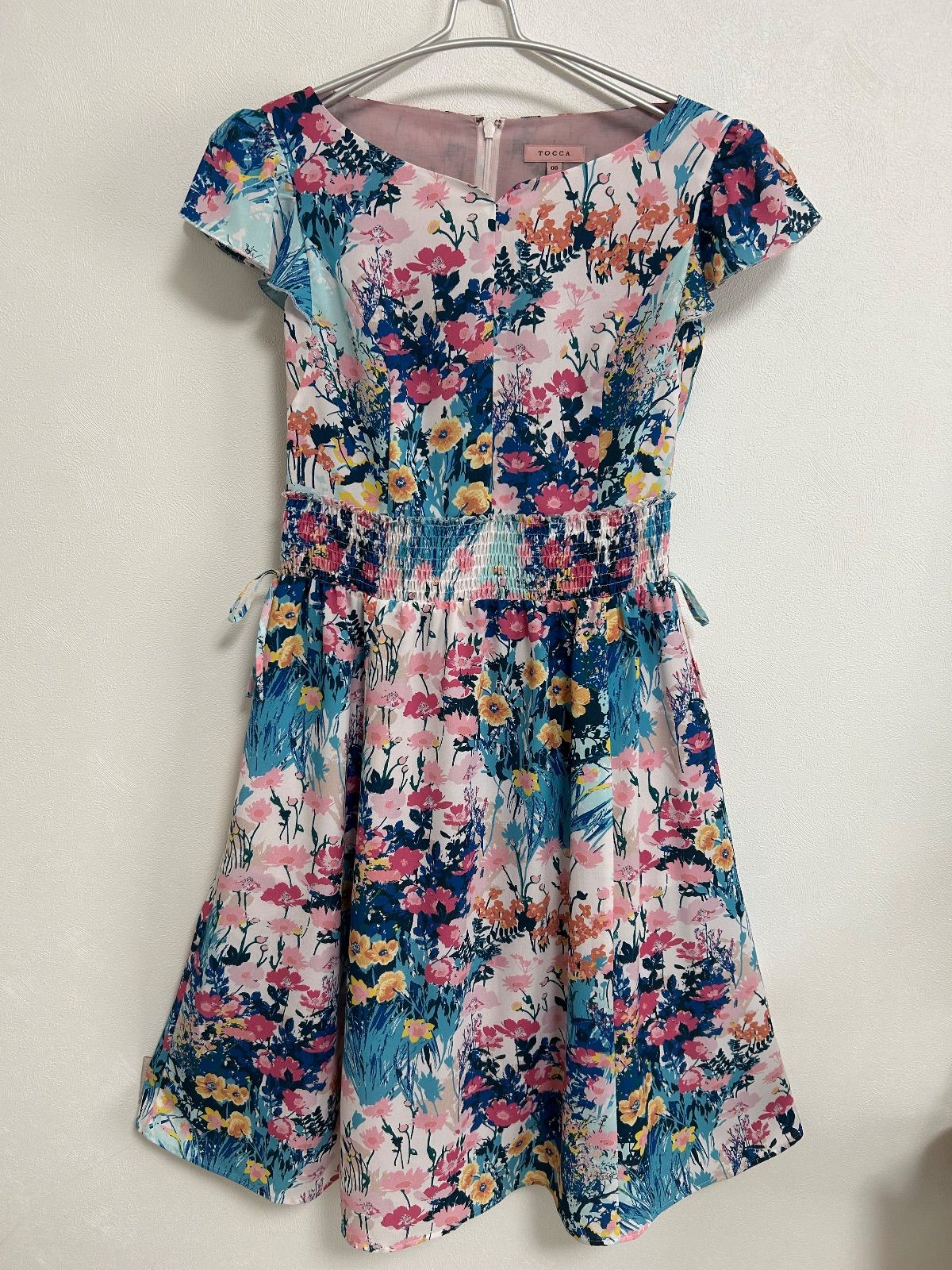 ☆美品☆トッカ TOCCA ワンピース 半袖 ミディ丈 リボン 花柄 ピンク