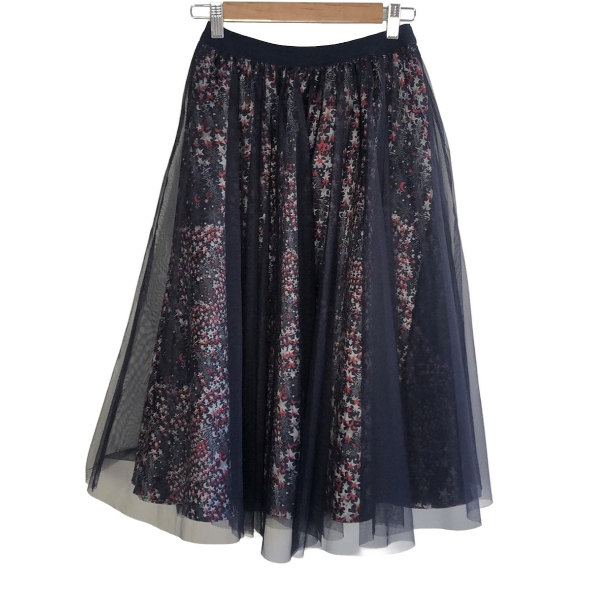 CHONO チョノ ロングスカート レディース ダークネイビー レッド ライトグレー ウエストゴム スター 星