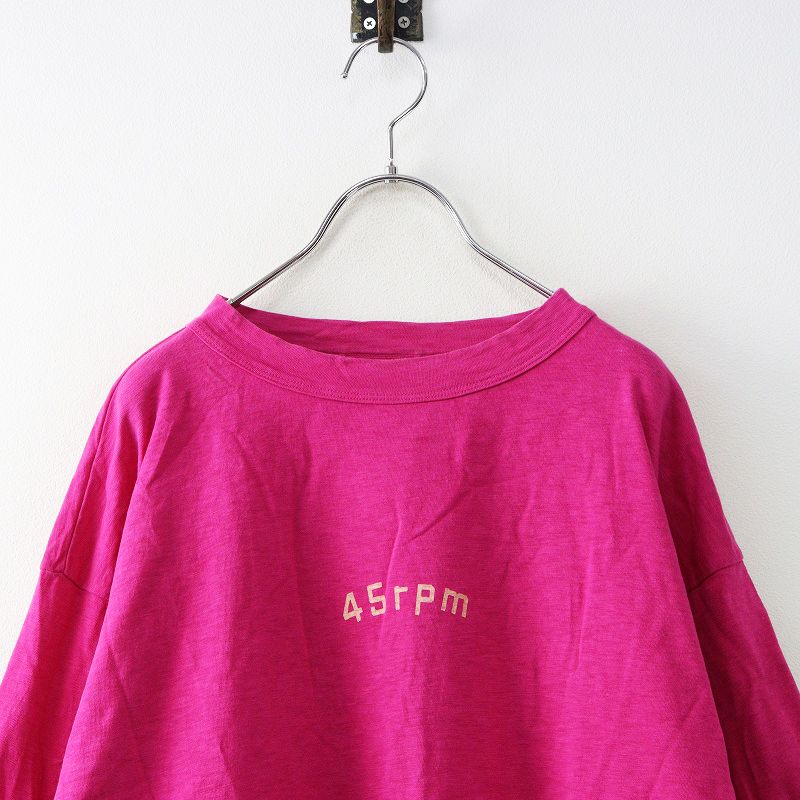 45R ジンバブエコットン　ピンク刺繍ロゴ 45R 45rpm フォーティファイブアール ピッコロゴプリント 908 45星T