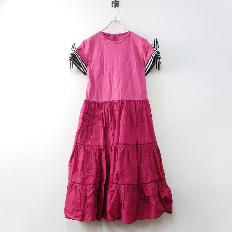 ボーダーズアットバルコニー BORDERS at BALCONY 袖リボン切替ティアードワンピース 36 ピンク バレリーナドレス