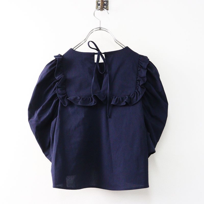 2023SS ヨリ yori ミニパフブラウス 36＼ネイビー フリル プルオーバー