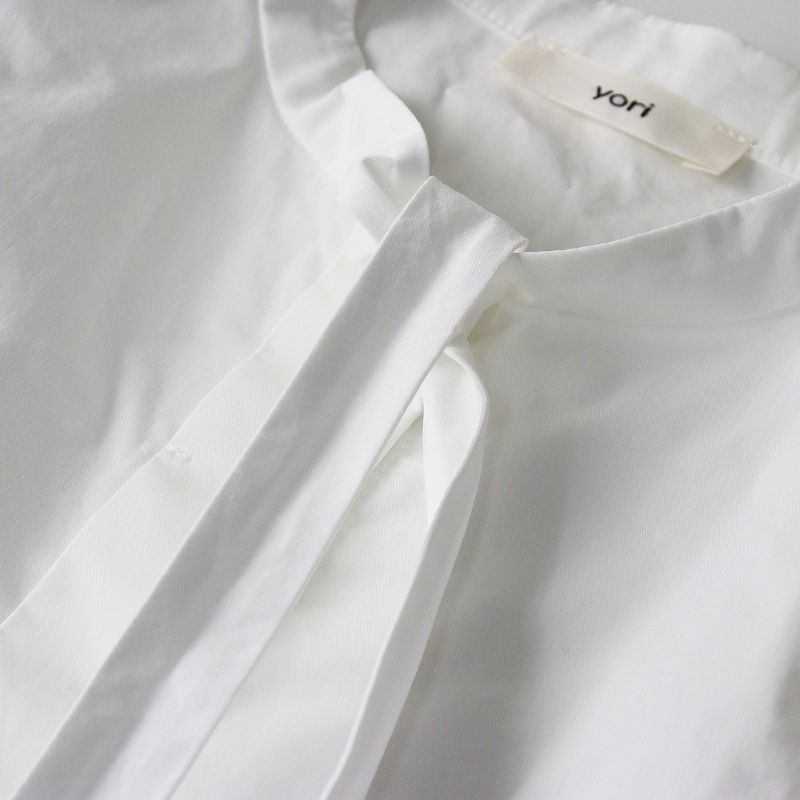 2021 ヨリ yori リボンパフスリーブブラウス F＼ホワイト ギャザー