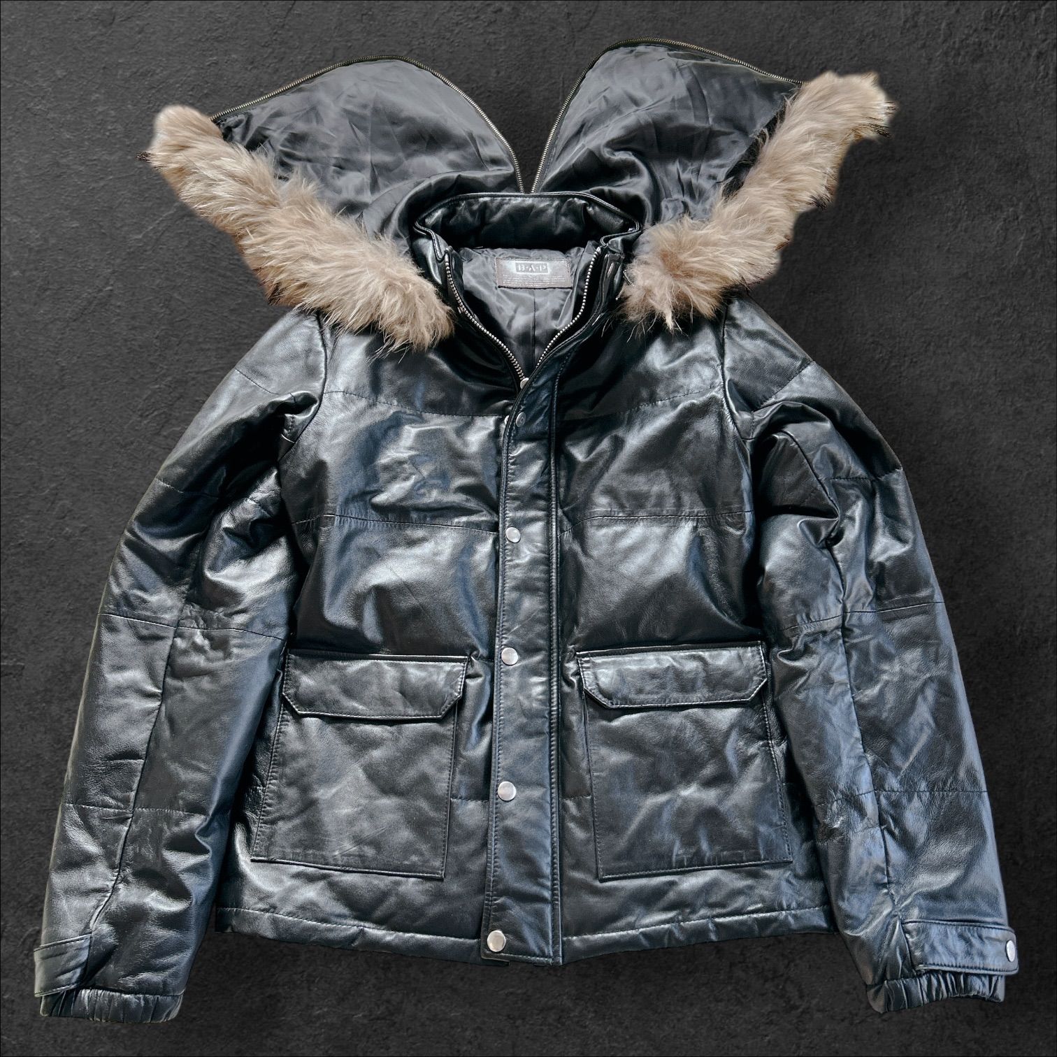 archive y2k 羊革 レザー ダウン ジャケット ラクーンファー ブラック