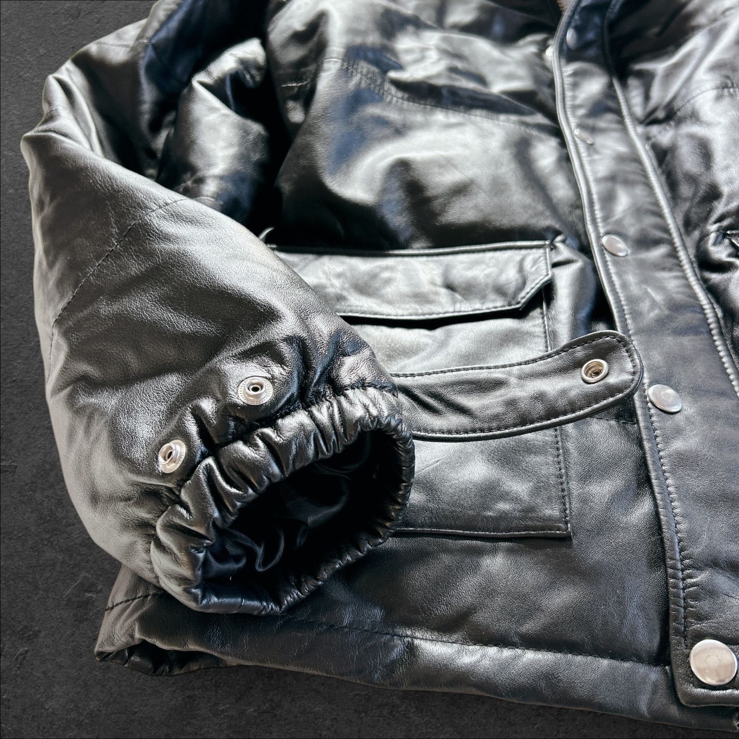 archive y2k 羊革 レザー ダウン ジャケット ラクーンファー ブラック