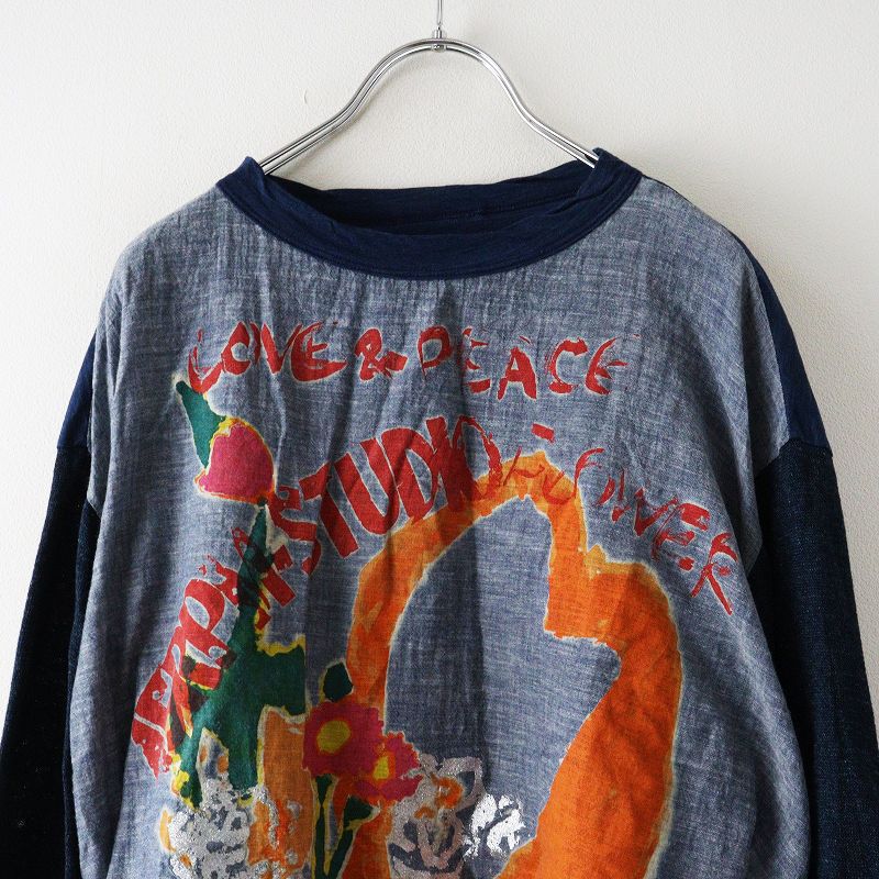 45R フォーティーファイブアール 再び インディゴ パッチワーク 長袖Tシャツ 0 ネイビー┃トップス カットソー TEE【2400014709162】 45R フォーティーファイブアール 再び インディゴ パッチワーク 長袖T
