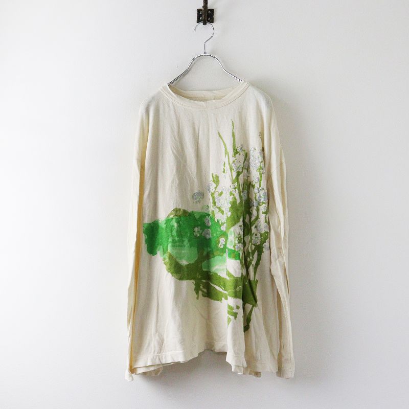 定価37400円 45 R フォーティーファイブアール ガーゼ天竺の梅とウグイスTシャツ 0 アイボリー┃トップス カットソー