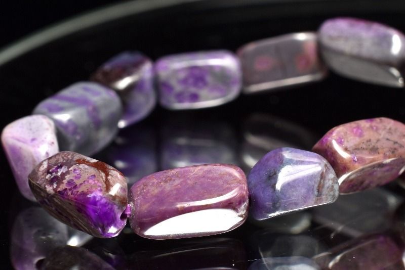 １点物 AA 紫の濃淡が織りなす上級の美 スギライト 杉石 5-7.5 x 3-4.5 mm チューブカット ブレスレット パワーストーン 天然石 _MC 2103