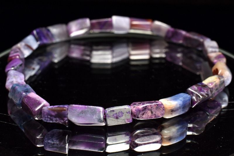 １点物 AA 紫の濃淡が織りなす上級の美 スギライト 杉石 6.5-9 x 3.5-5 mm チューブカット ブレスレット パワーストーン 天然石 _MC 2106