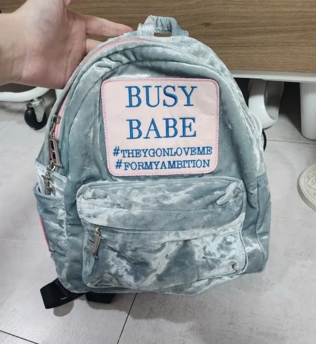 Entre reves アント レーヴ ツアーベルベット ミニ バックパック スカイブルー