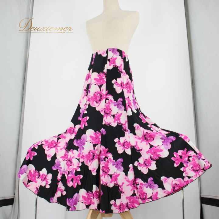 社交ダンスウェア フレアスカート 黒・ピンク 社交ダンス 衣装 スタンダード スカート レッスンウェア 女性用 オール