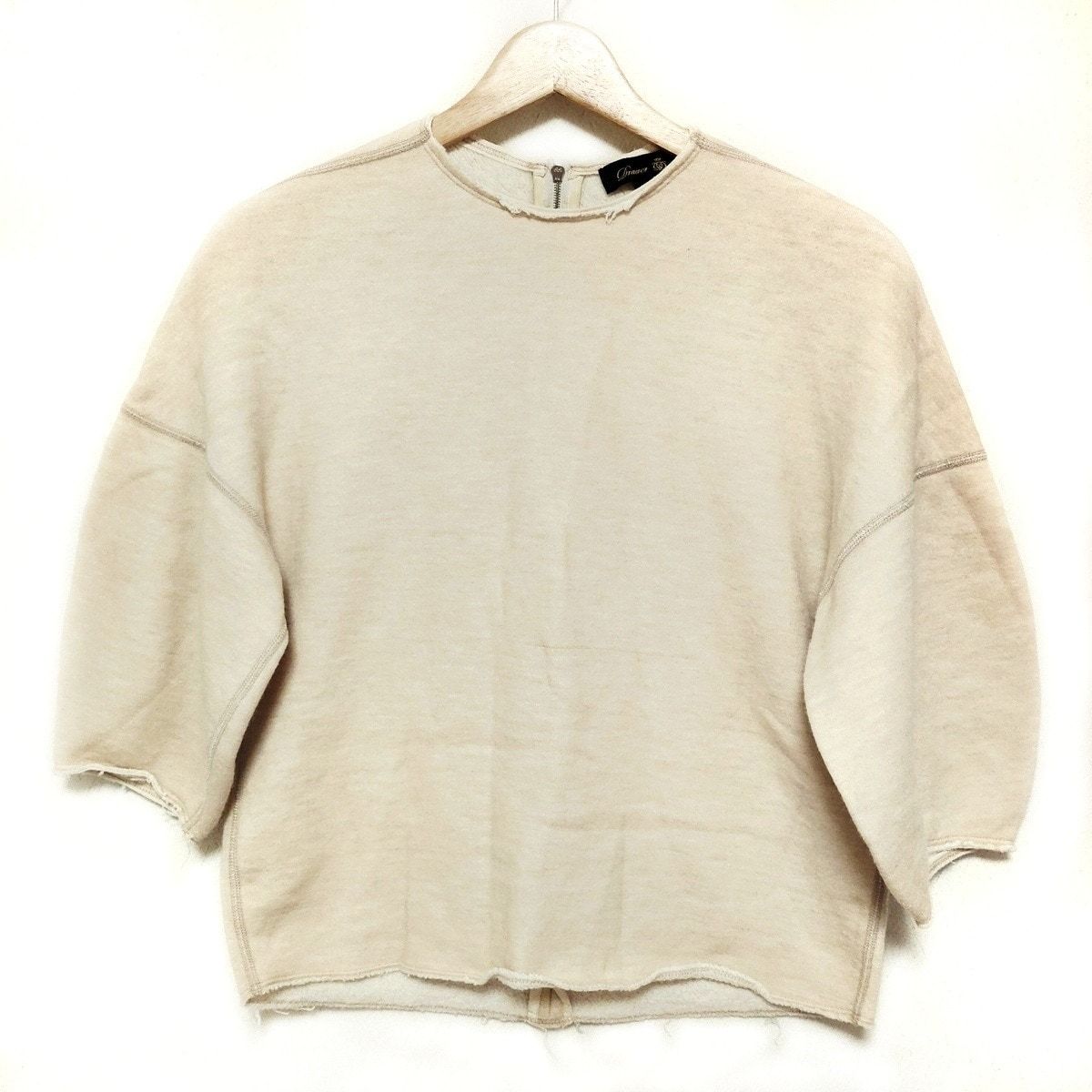 Drawer ドゥロワー 七分袖カットソー サイズ1 S レディース - ベージュ クルーネック 切りっぱなし加工