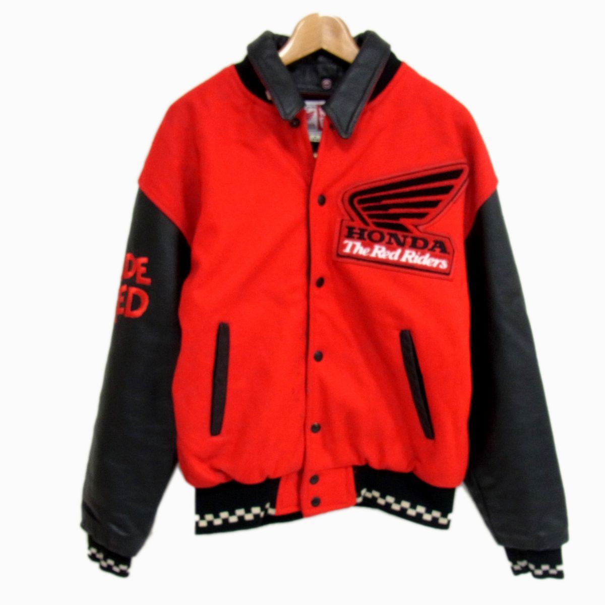ヴィンテージ 90 s HONDA Racing The Red Riders 2 way 袖革スタジャン ホンダ レッド ライダース RIDE メンズ バイカー
