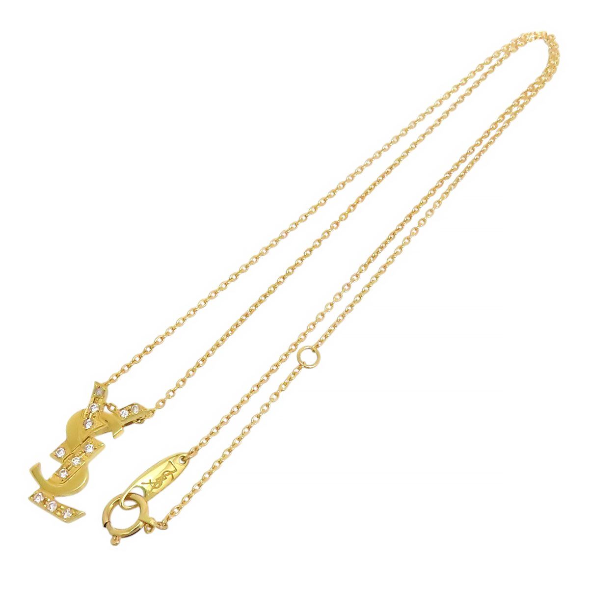 サンローラン ロゴ ネックレス ダイヤモンド K18 (K18YG) レディース