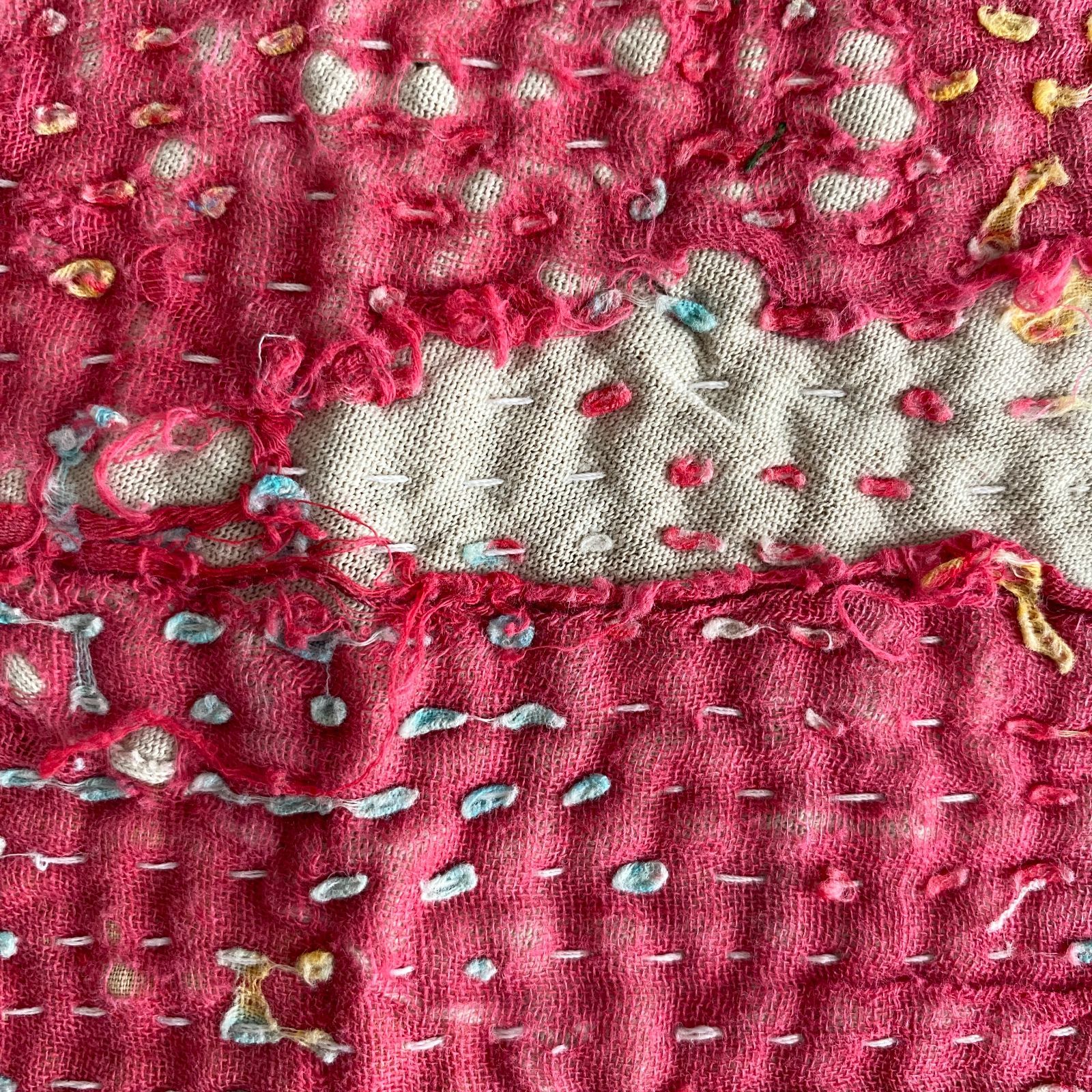 ハンドメイド　パッチワーク　ラリーキルト　カンタキルト　刺子 3474 ラリーキルト カンタキルト オールドファブリック ハギレ 赤 刺繍