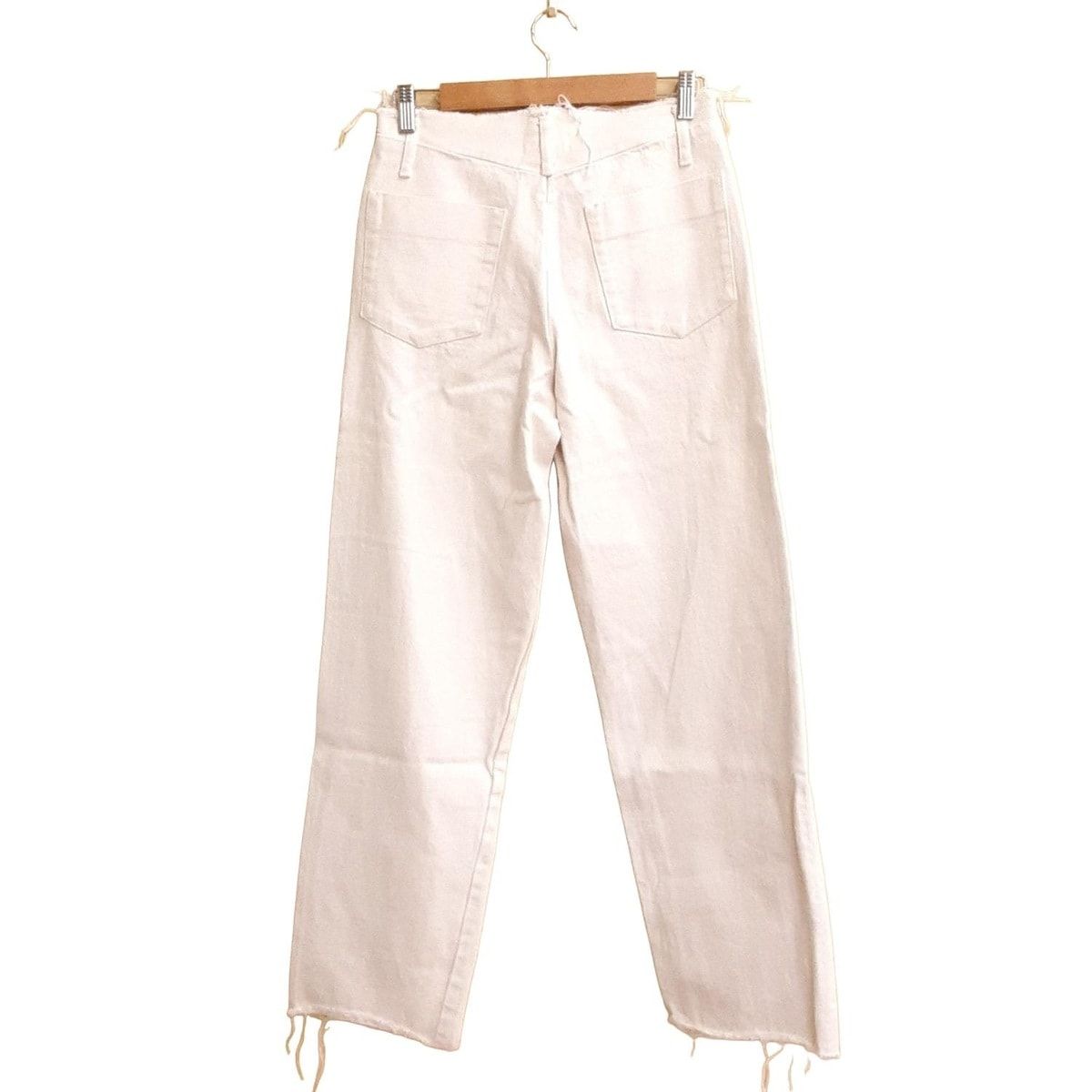 TANAKA タナカ ジーンズ サイズ27 M レディース アイボリー フルレングス ダメージ加工 コットン