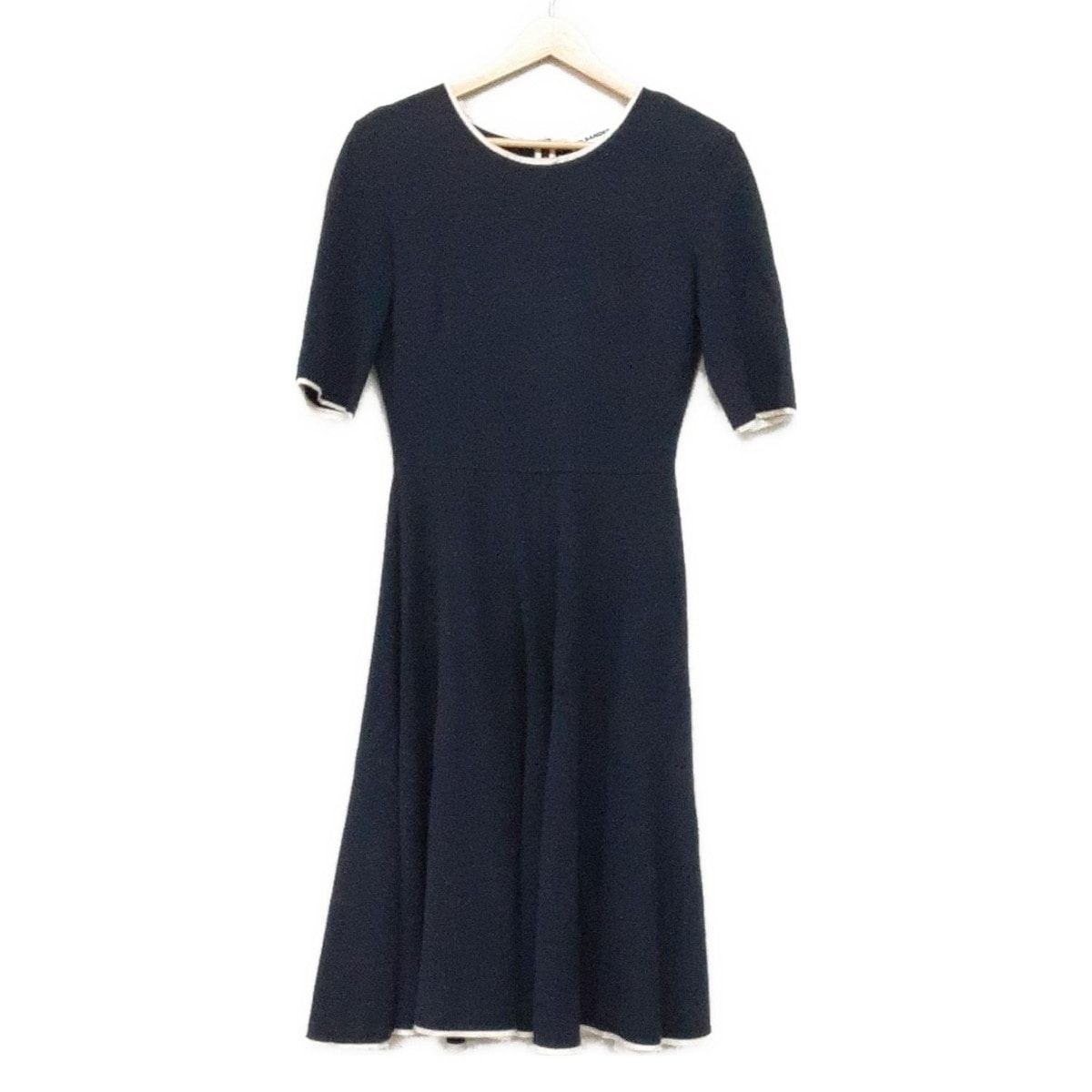 ジルサンダー ワンピース サイズ34 XS レディース ネイビー 白 クルーネック 半袖 ロング