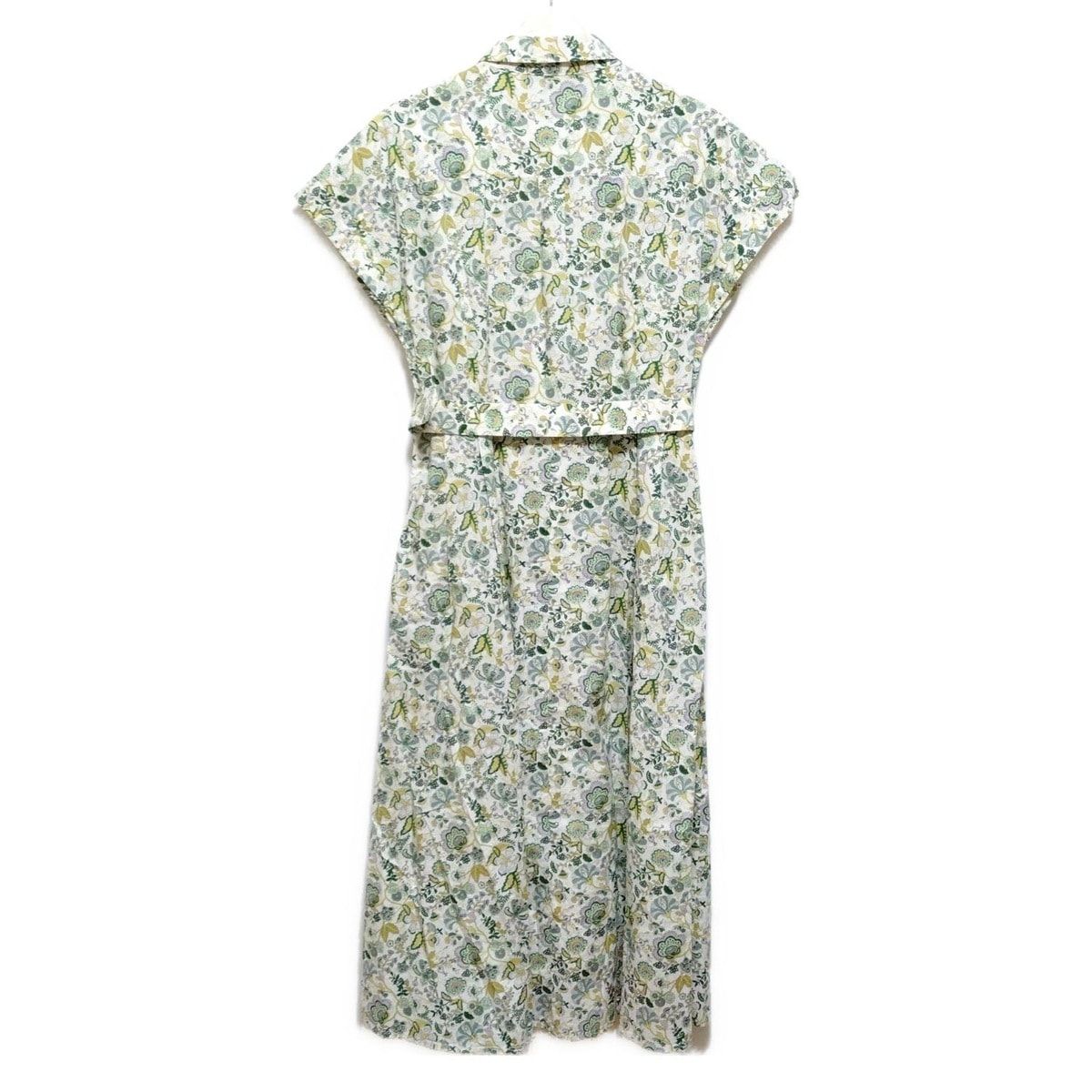Scapa スキャパ ワンピース サイズ38 L レディース 白 グリーン マルチ 半袖 ロング シャツワンピ 花柄