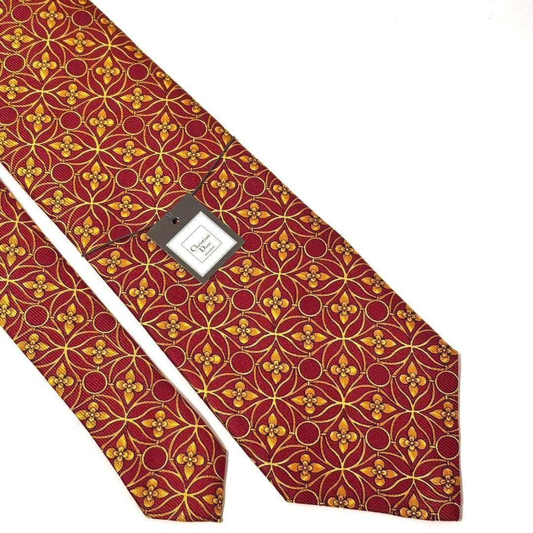 【新品未使用✨️】クリスチャンディオール トロッター柄 赤 メンズ ネクタイ 未使用・タグ付き！✨ クリスチャンディオール ネクタイ レッド