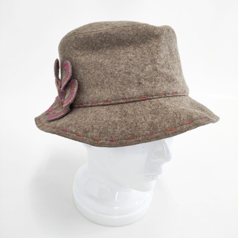 【未使用】Helen Kaminski フェルトハット　パープル　（Ｌ） HELEN KAMINSKI フェルトハット フラワーモチーフ ステッチ ハット