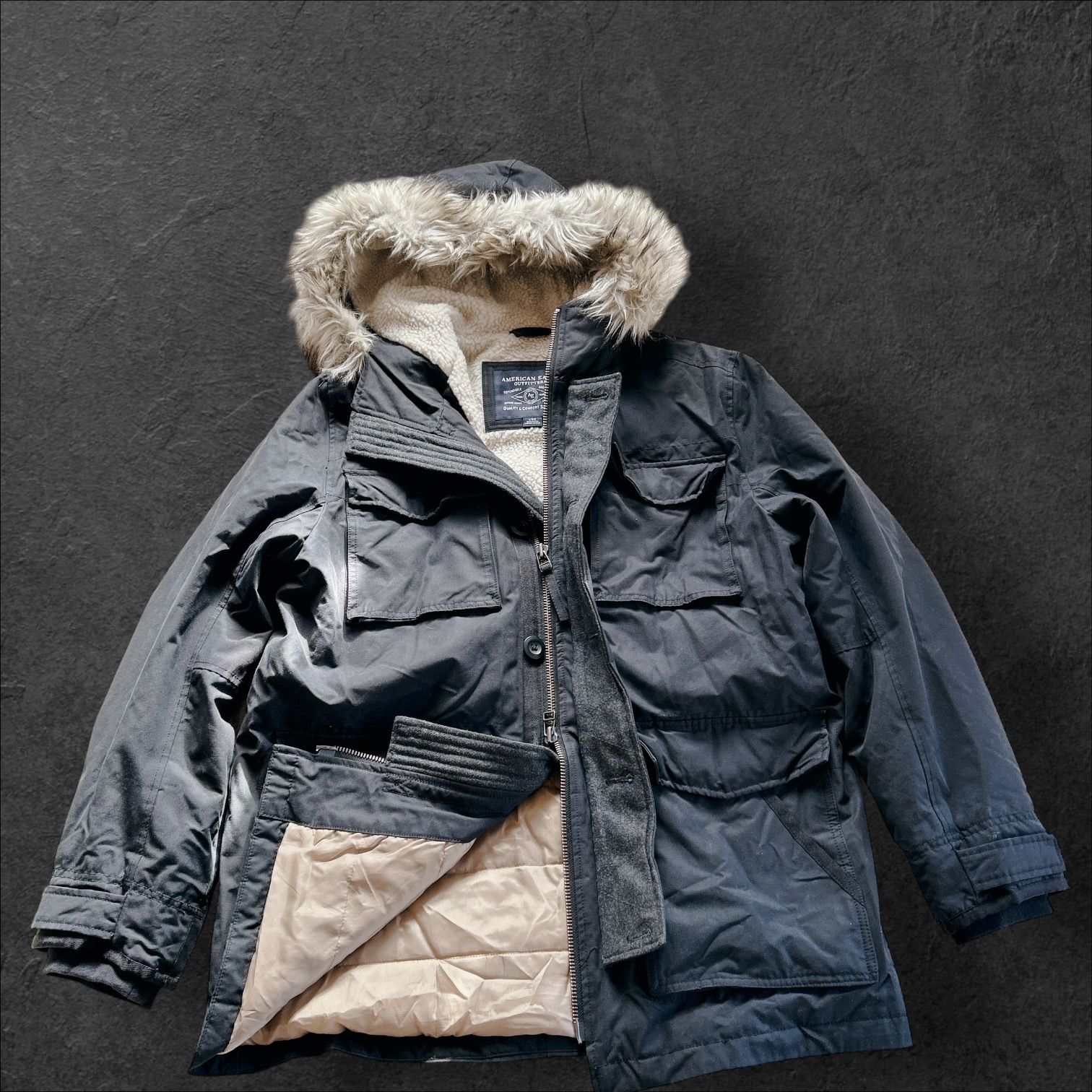 y2k 大きいサイズ　フライトジャケット　ファー　モッズコート　N-3Bアウター AMERICAN EAGLE アメリカンイーグル フライトジャケット ファー モッズ