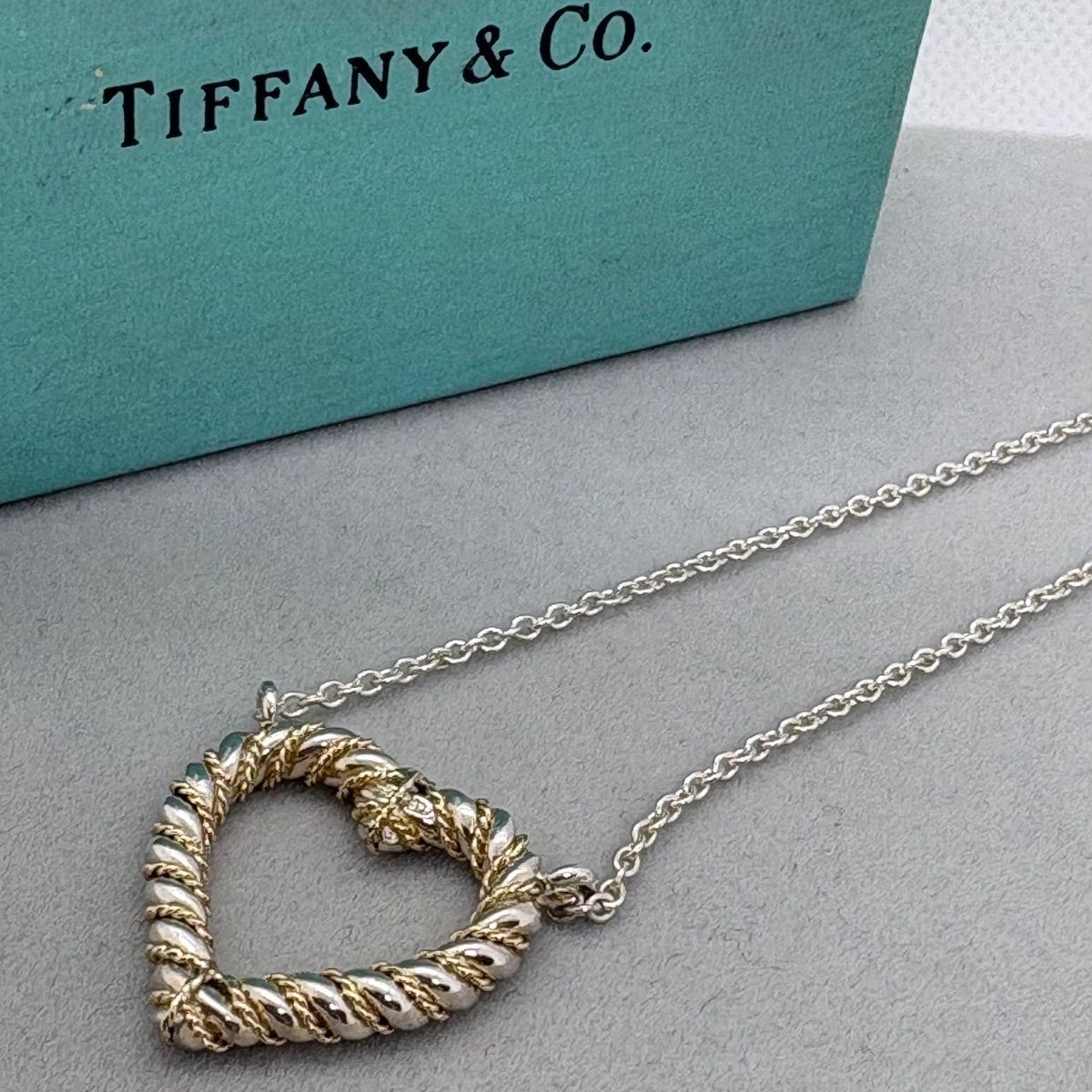 【美品】ティファニー ツイスト ハート コンピ ネックレス 925/750 正規 Tiffany&Co.(ティファニー) ツイストハート コンビ ネックレス 925/750