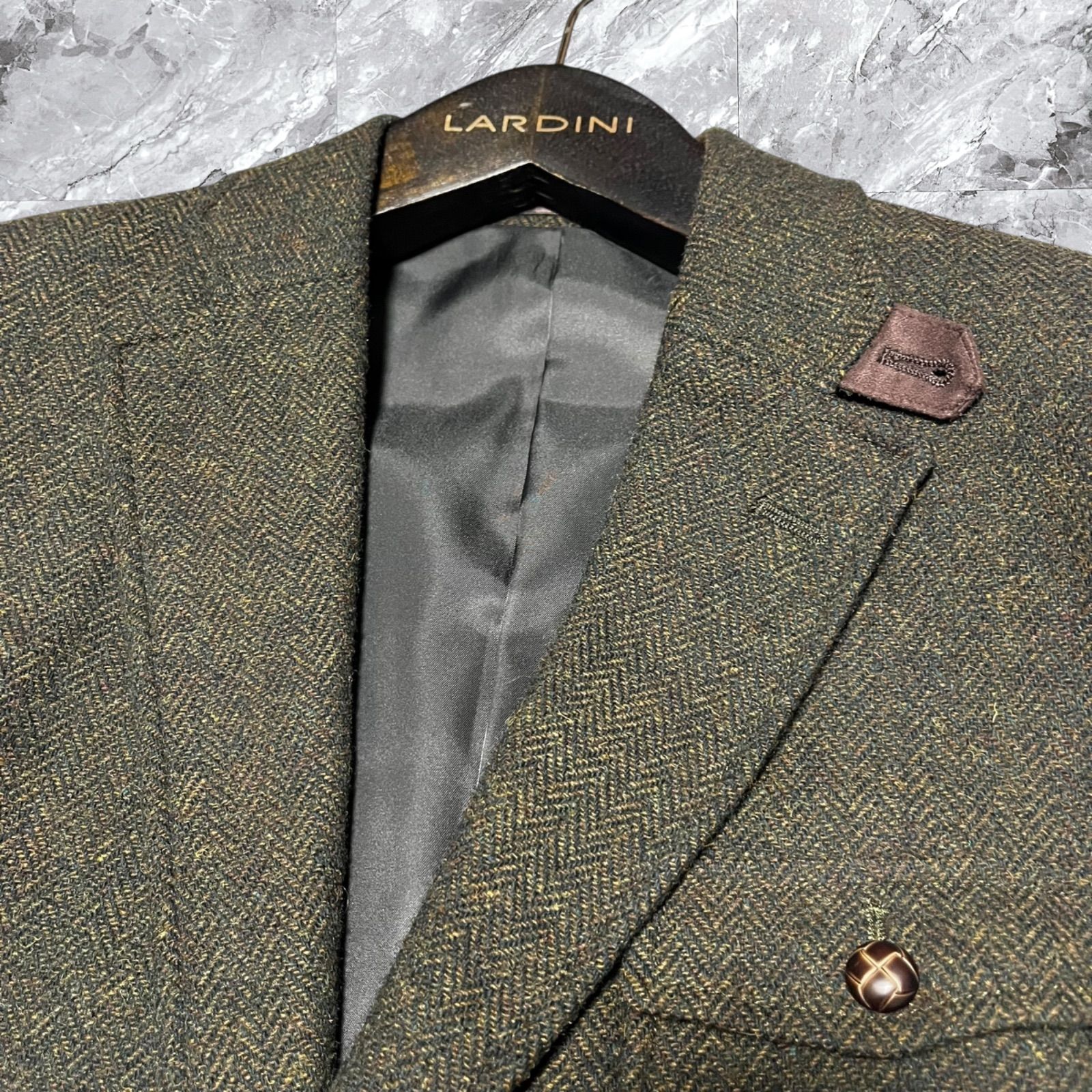 極美品 TEIJIN テイジン テーラードジャケット ヘリンボーン クルミ