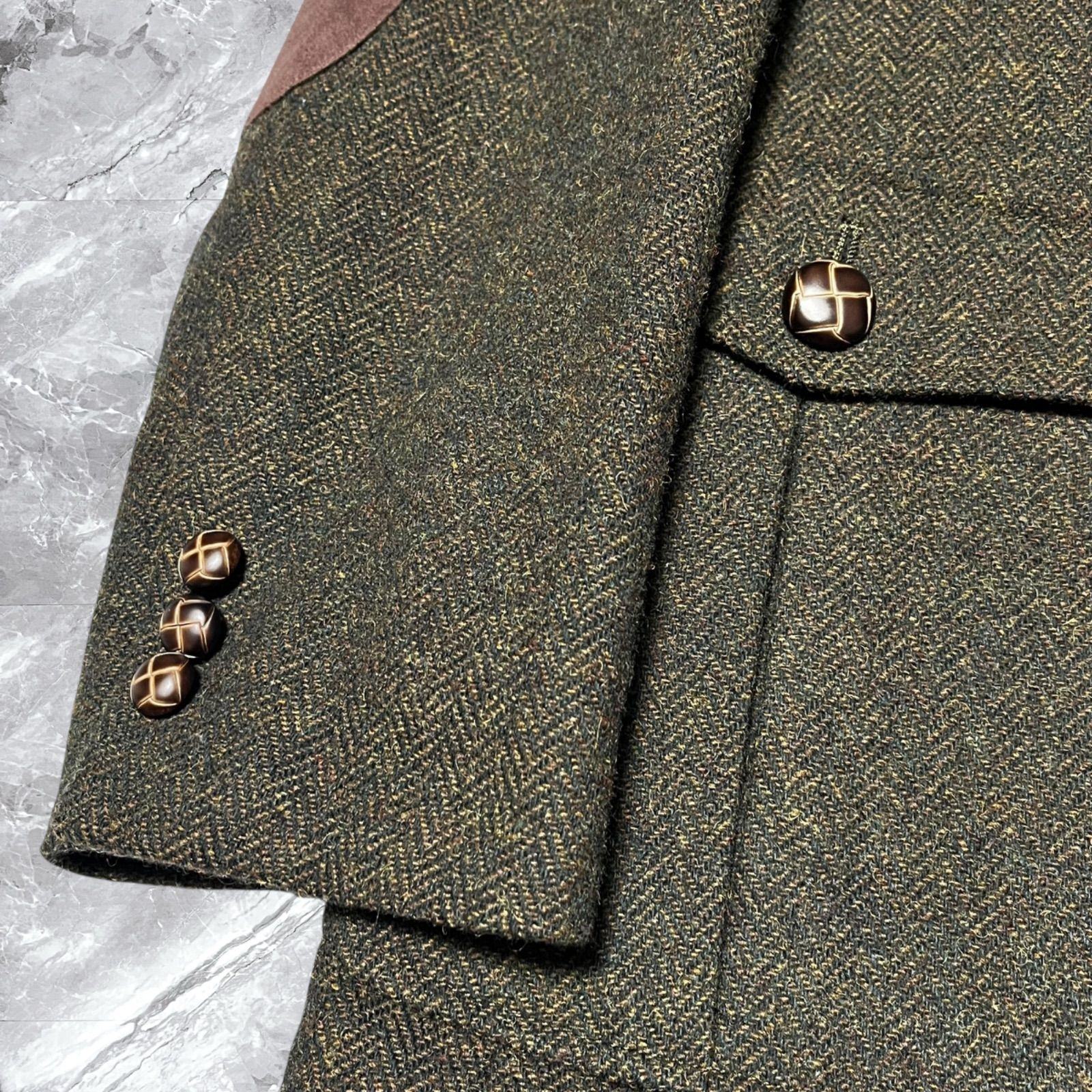 極美品 TEIJIN テイジン テーラードジャケット ヘリンボーン クルミ