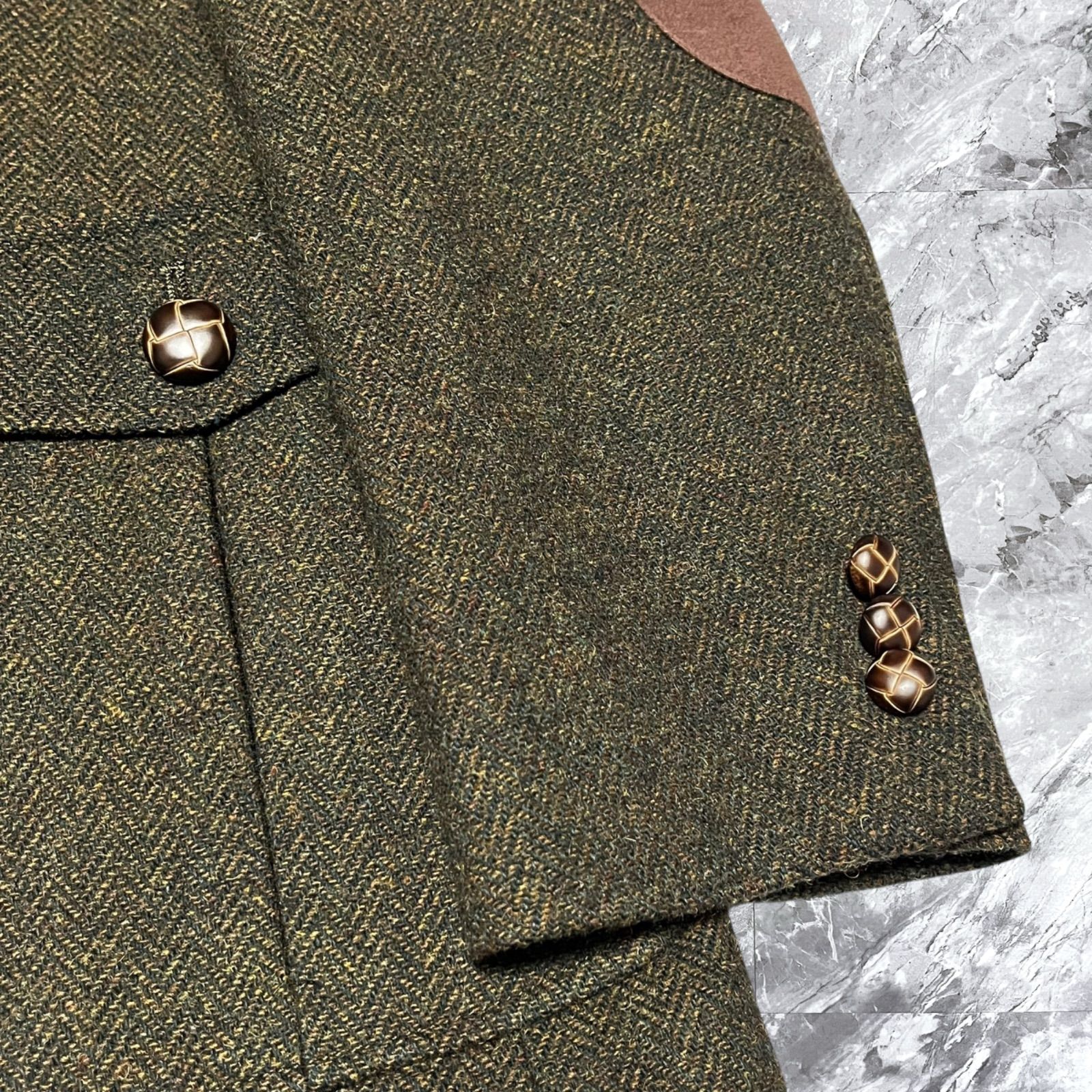 極美品 TEIJIN テイジン テーラードジャケット ヘリンボーン クルミ