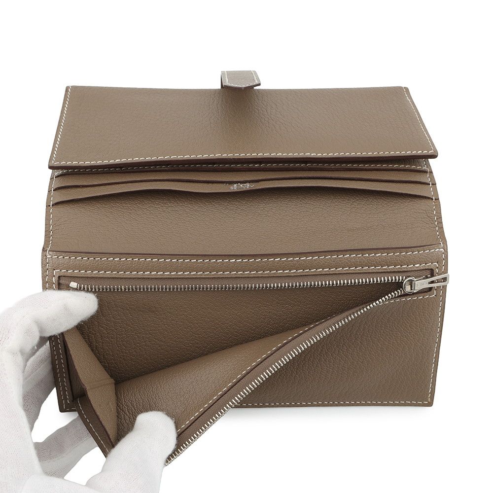 エルメス 長財布 ベアンデュプリ エトゥープ/シルバー金具