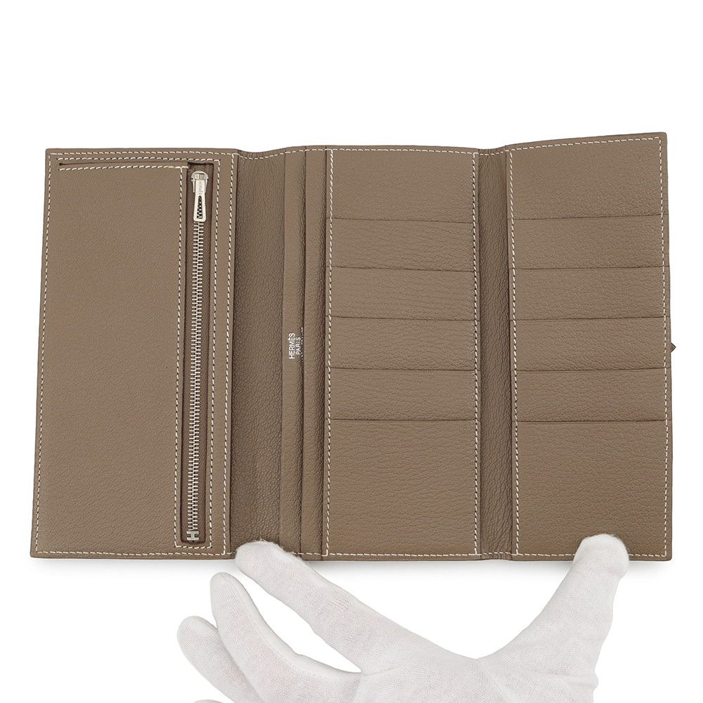 エルメス 長財布 ベアンデュプリ エトゥープ/シルバー金具