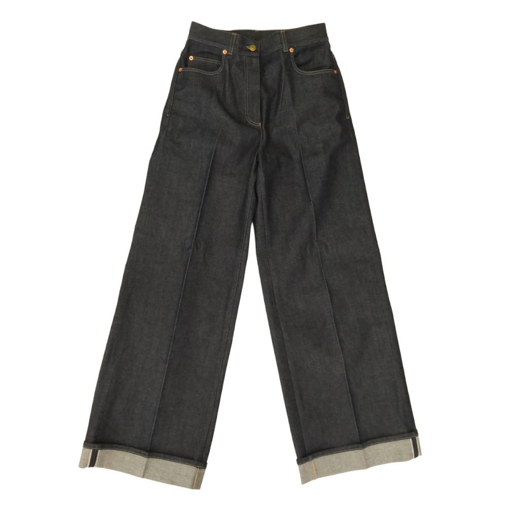 GUCCI グッチ 689097 XDBW 2 ホースビット バギー ワイド デニム パンツ インディゴブルー系 27