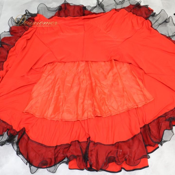 フラメンコ 衣装 ファルダ スカート 赤 黒 無地 ボランテ フリル