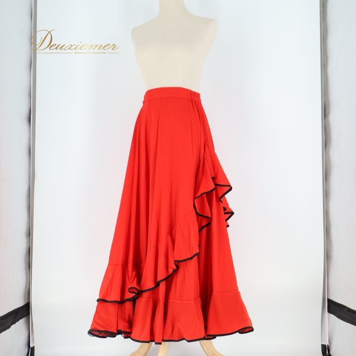 フラメンコ 衣装 ファルダ スカート 赤 黒 無地 ボランテ フリル