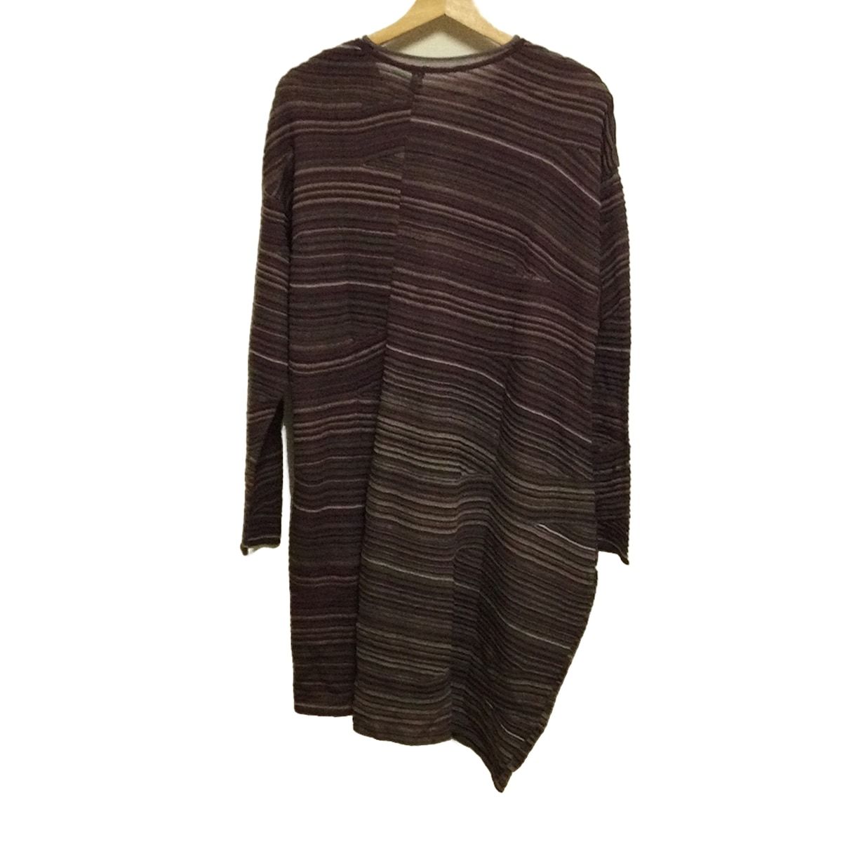 芽風 メフウ センソユニコ ワンピース サイズ38 M レディース ボルドー グレーベージュ マルチ クルーネック 長袖 ひざ丈 ニット