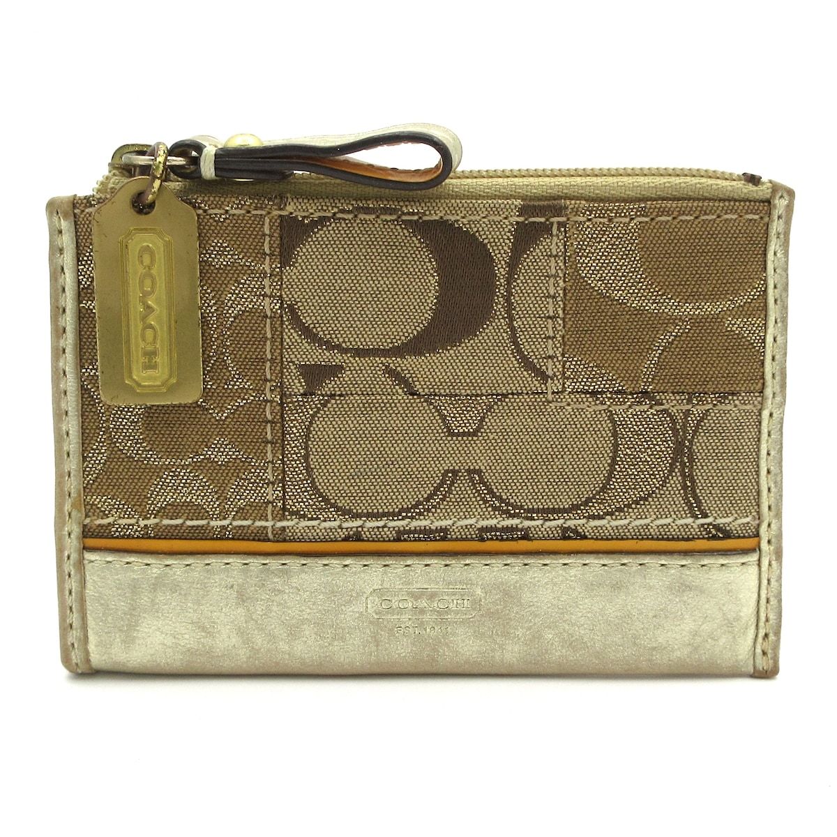 COACH コーチ コインケース シグネチャー柄 ライトブラウン×ブラウン×ゴールド レザー